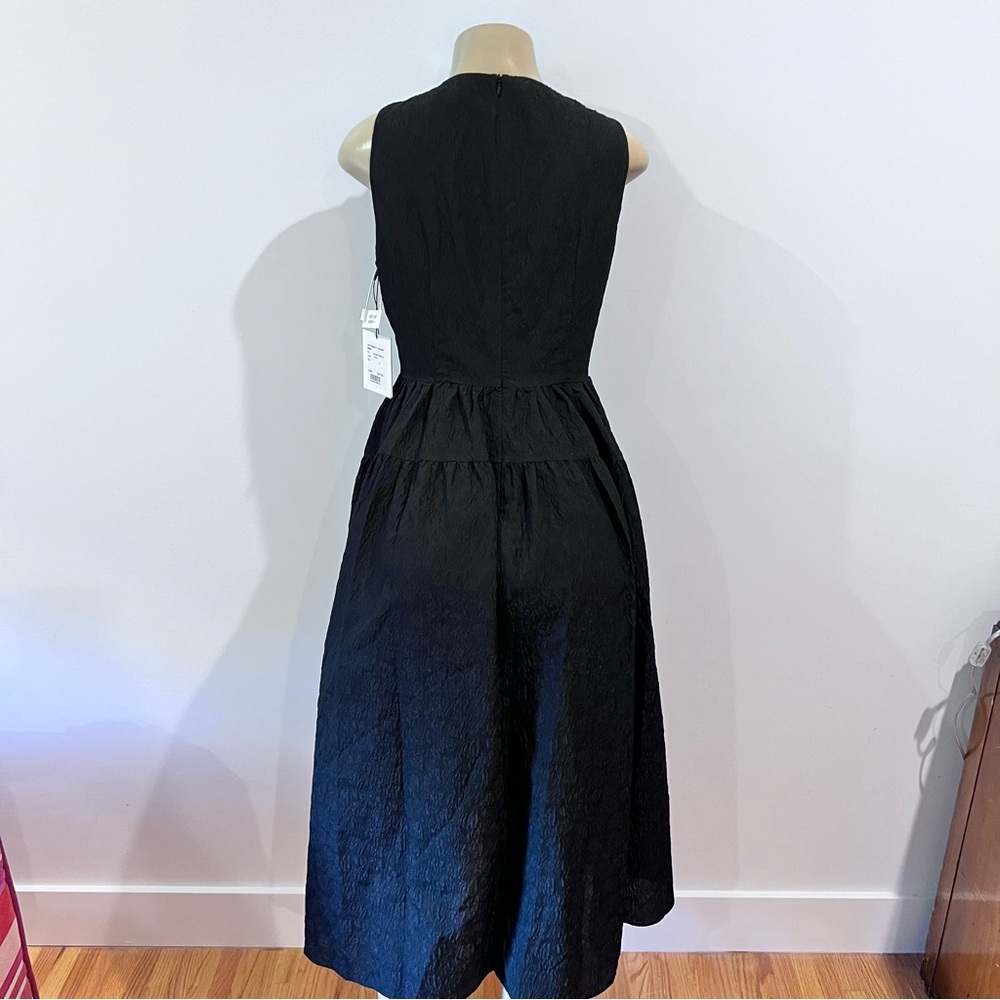 New Lily Elegant Jacquard Dress Embellished Sz M Black Sleeveless Midi A-line - Picture 7 of 9